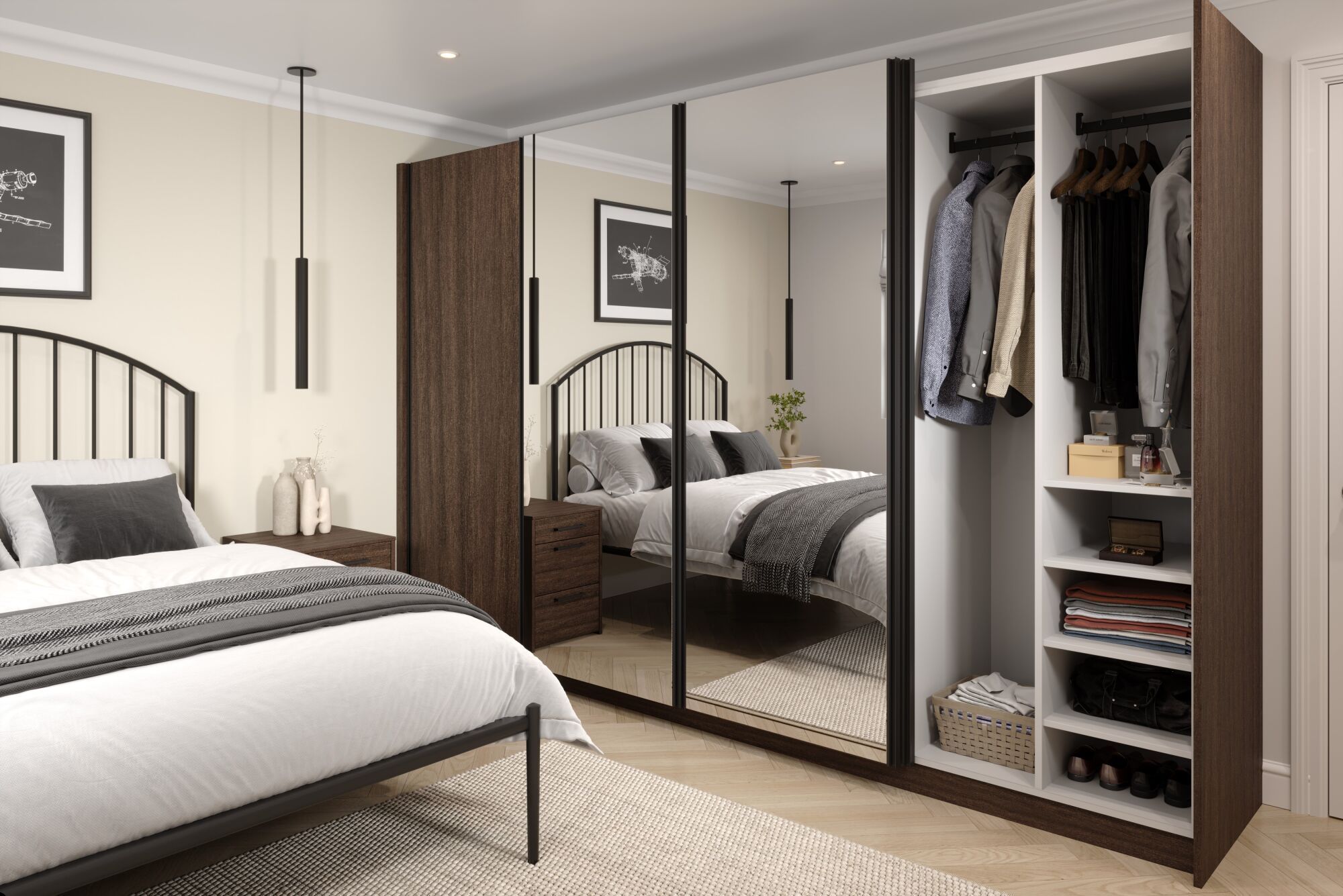 Elements Sliding Robe in Black Walnut | Wren Kitchens