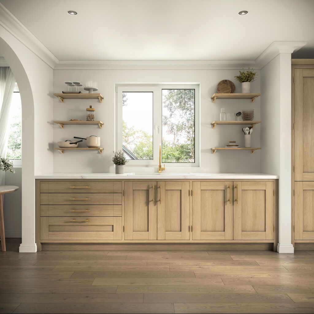 Inframe Kitchen Base Inits Inframe Shaker Forest in Italian Oak Grain | Wren Kitchens