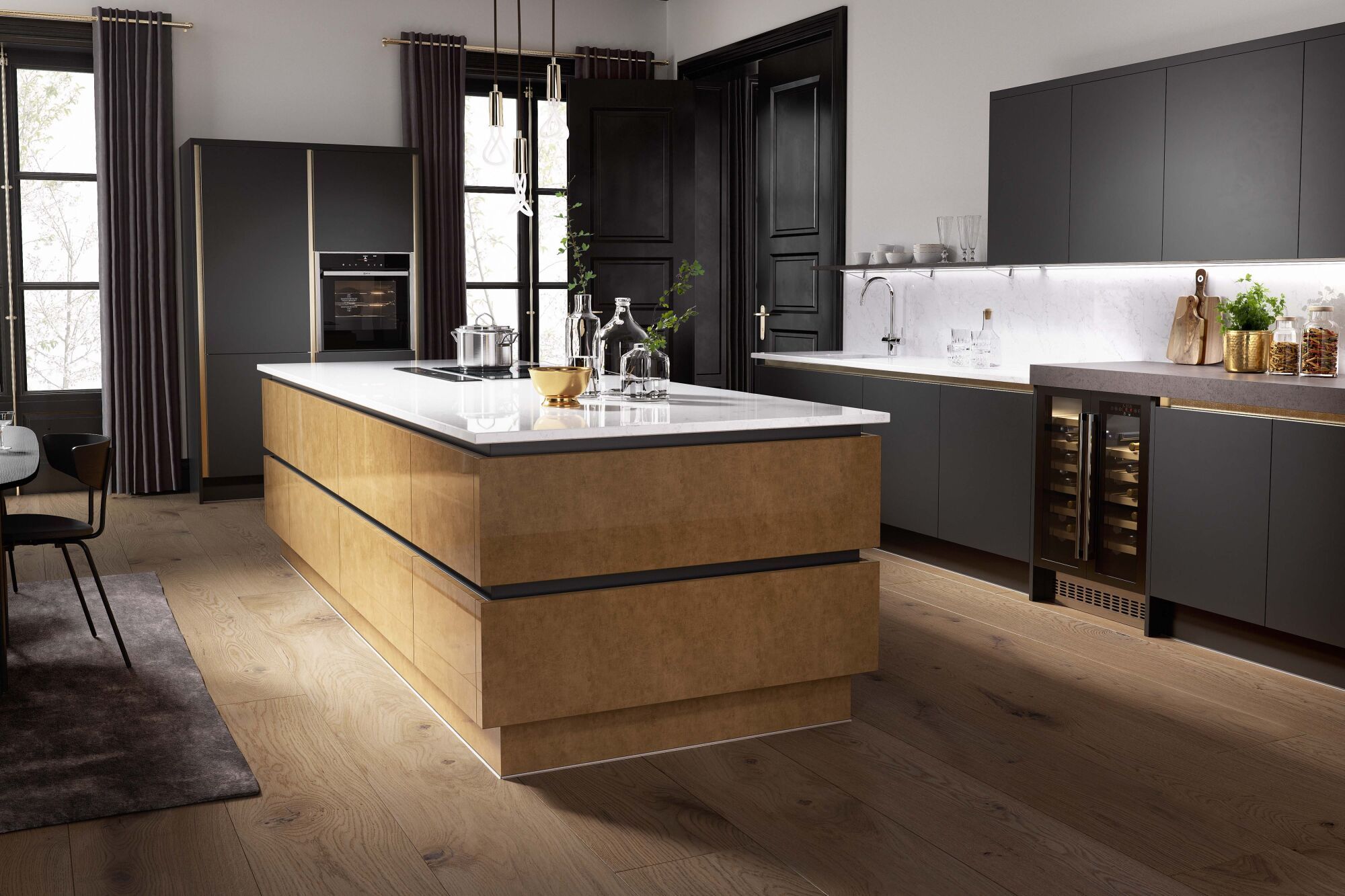Milano Elements Kitchen in Metallic Gold | Wren Kitchens