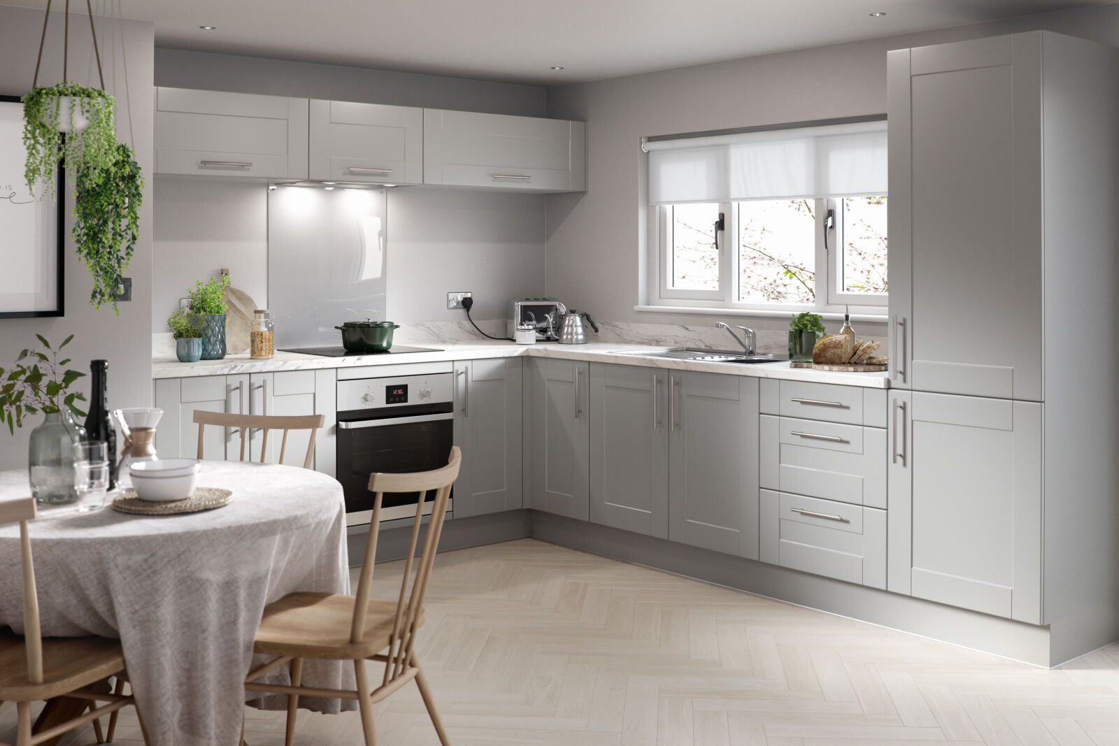 Bossil Color:gray Easy-Fit Shaker Fossil Grey Kitchen in Matt | Wren Kitchens