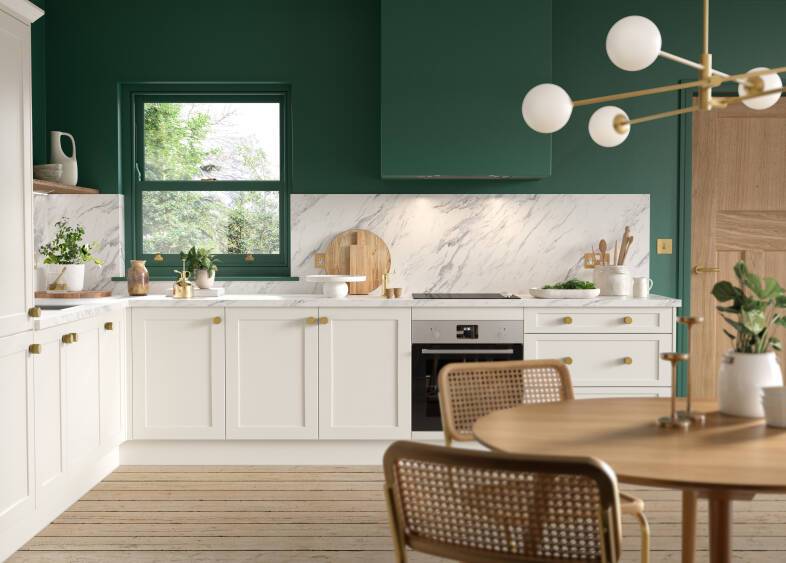 White Shaker Kitchen with Marble Worktop | Wren | Wren Kitchens
